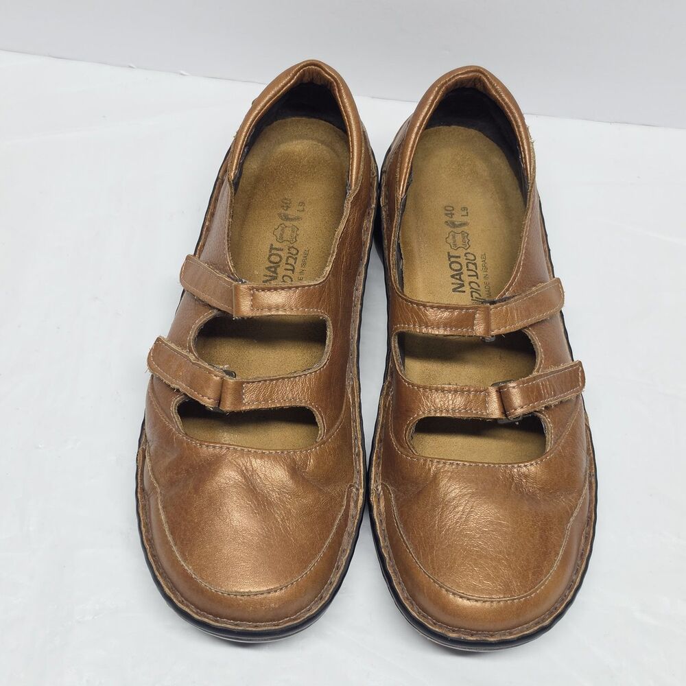 Naot Mary Jane Double Strap Bronz Brown Metallic Leather Women's Shoes US 9